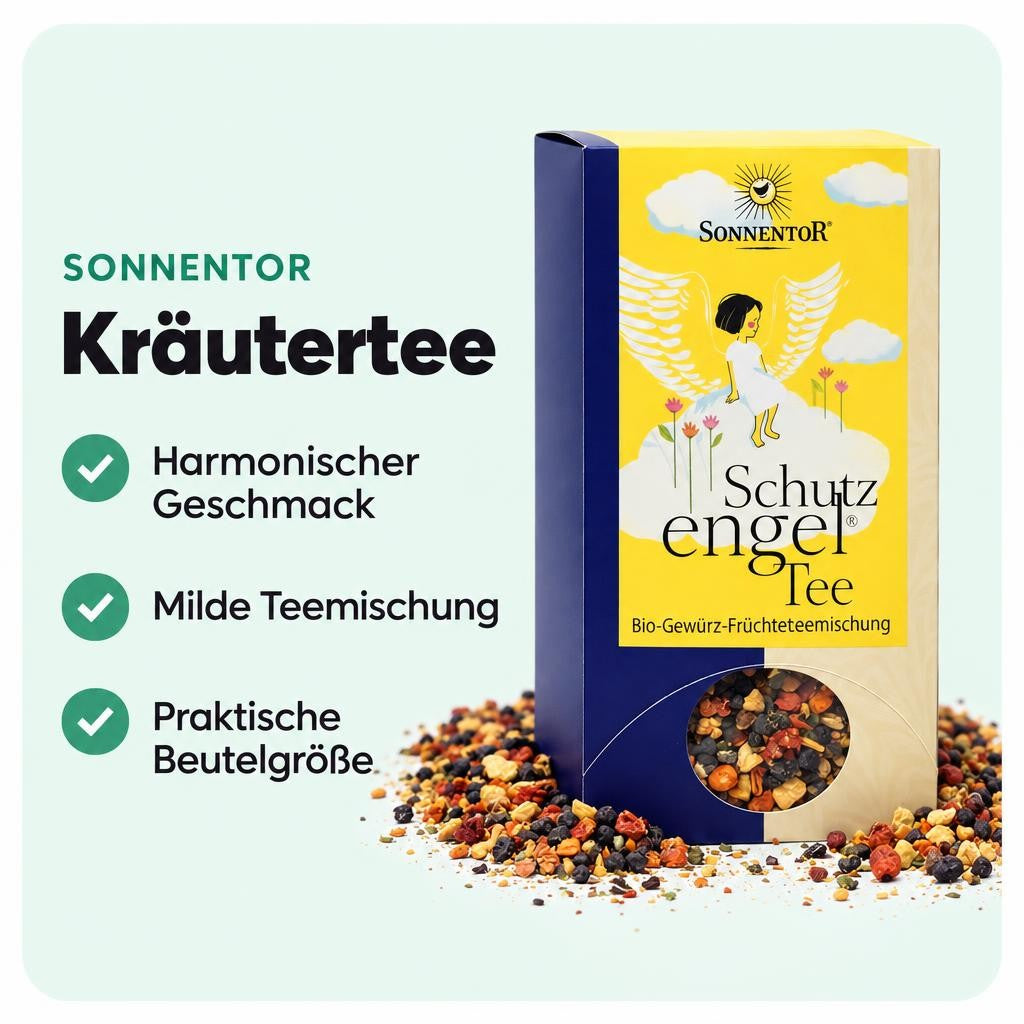 Milde Bio-Kräuterteemischung im praktischen Teebeutel für harmonischen Genuss.