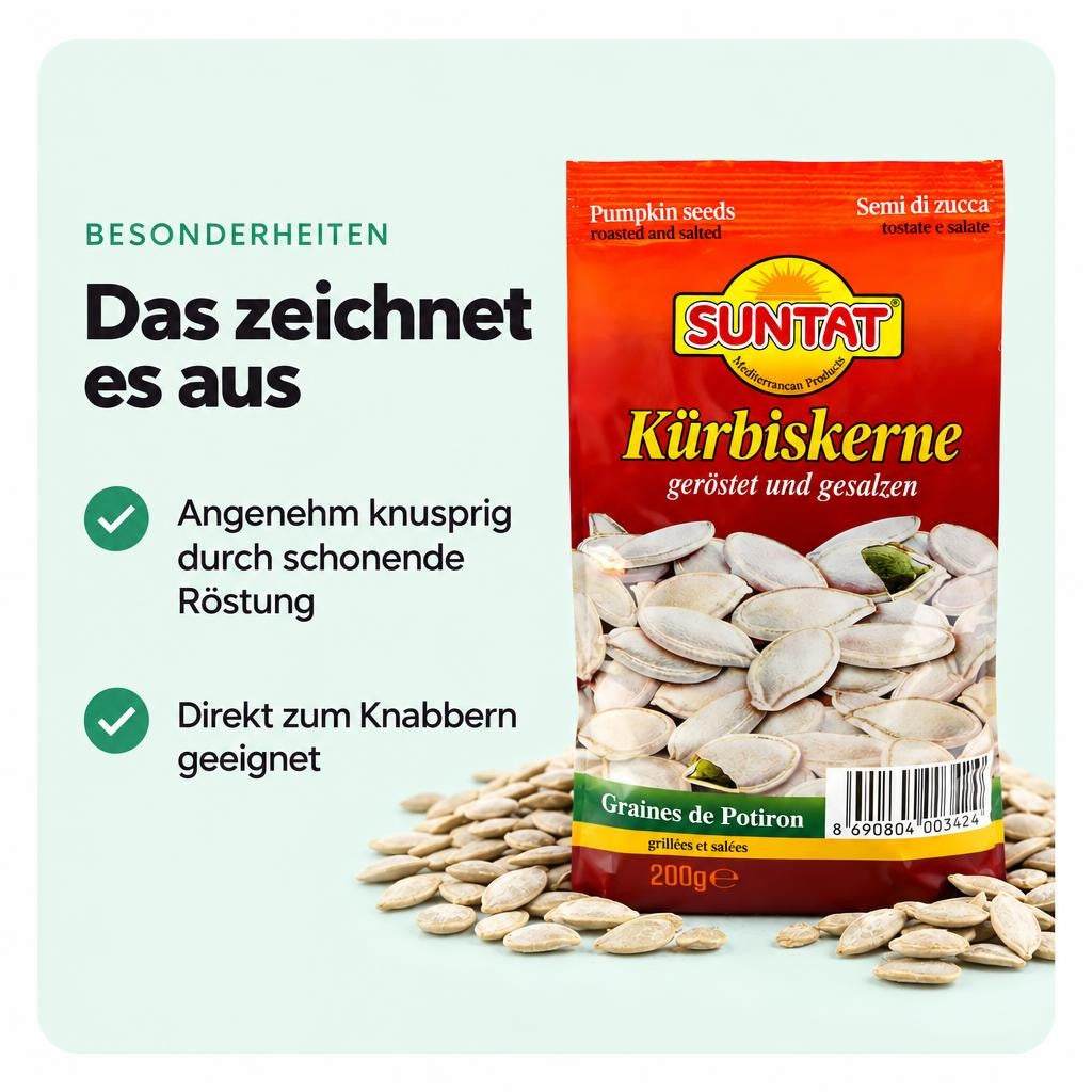 SUNTAT Kürbiskerne ungeschält geröstet & gesalzen (4x 200 g Packung) – Bild 5