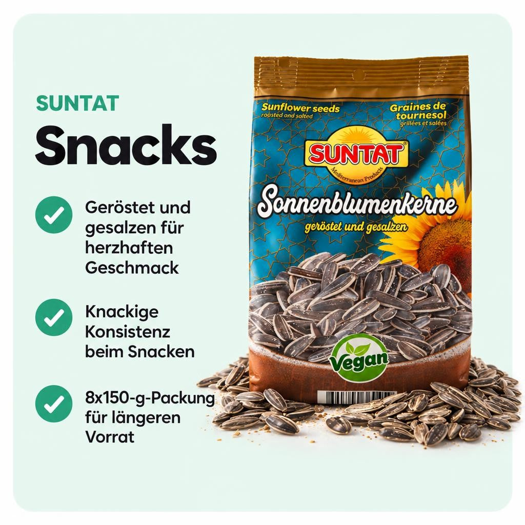 SUNTAT Sonnenblumenkerne geröstet & gesalzen (8x 150g) – Bild 2