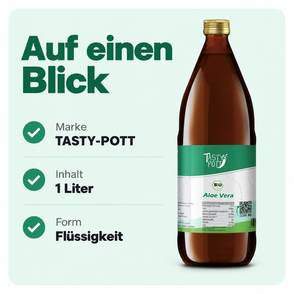 Tasty Pott Bio Aloe Vera Direktsaft 1L Flasche – Bild 3