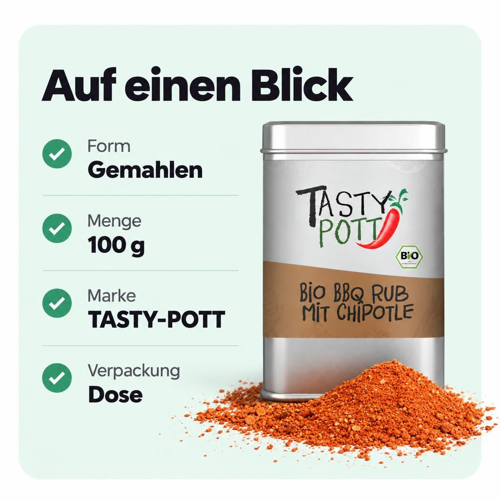 Tasty Pott Bio BBQ Rub mit Chipotle - 100g Dose – Bild 3