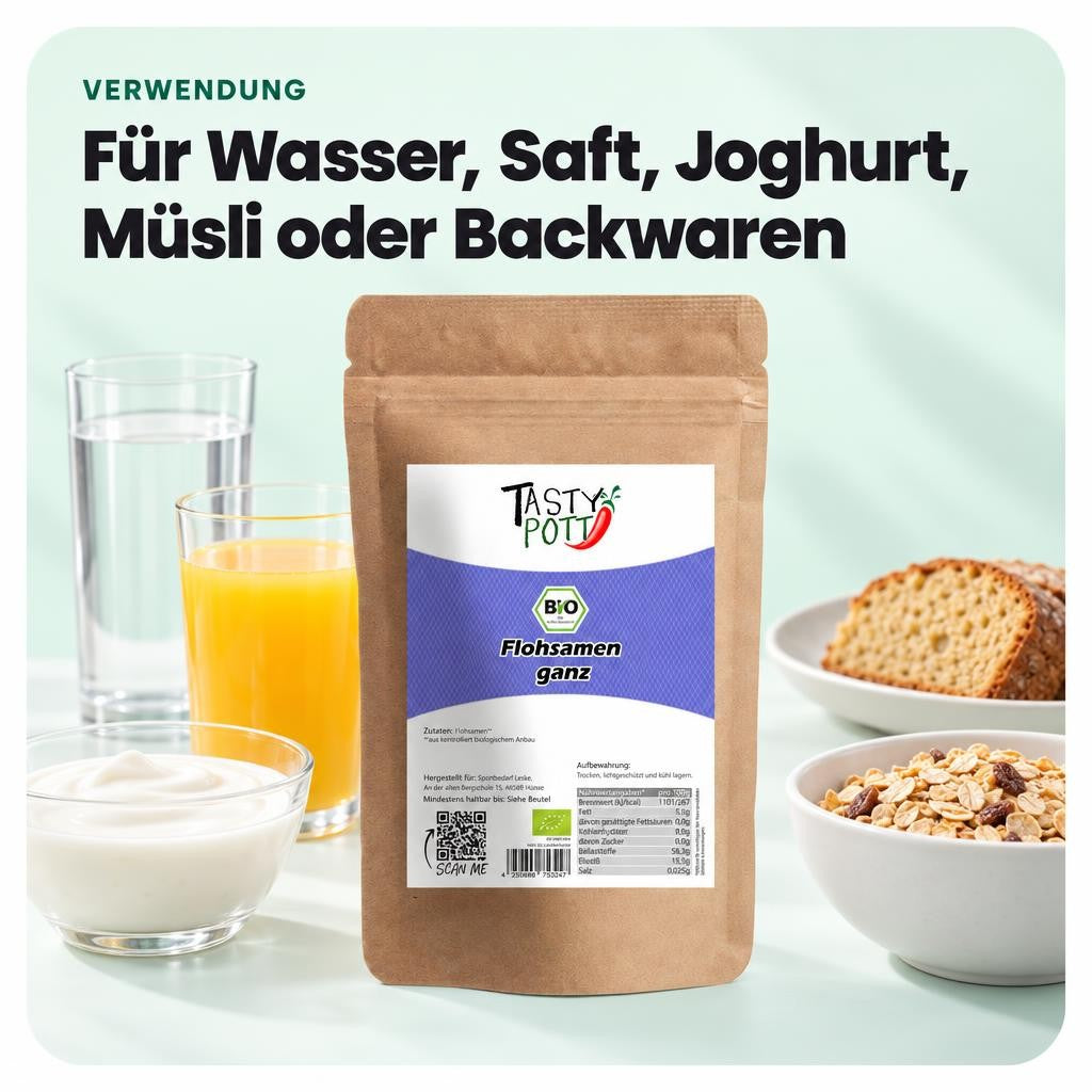Tasty Pott Bio Flohsamen GANZ - 1kg Beutel – Bild 4