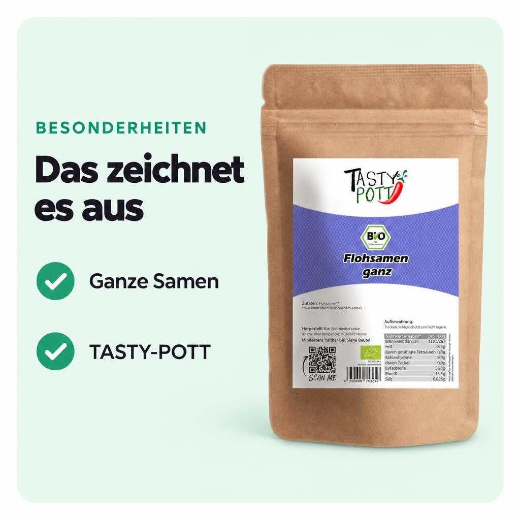 Tasty Pott Bio Flohsamen GANZ - 1kg Beutel – Bild 5