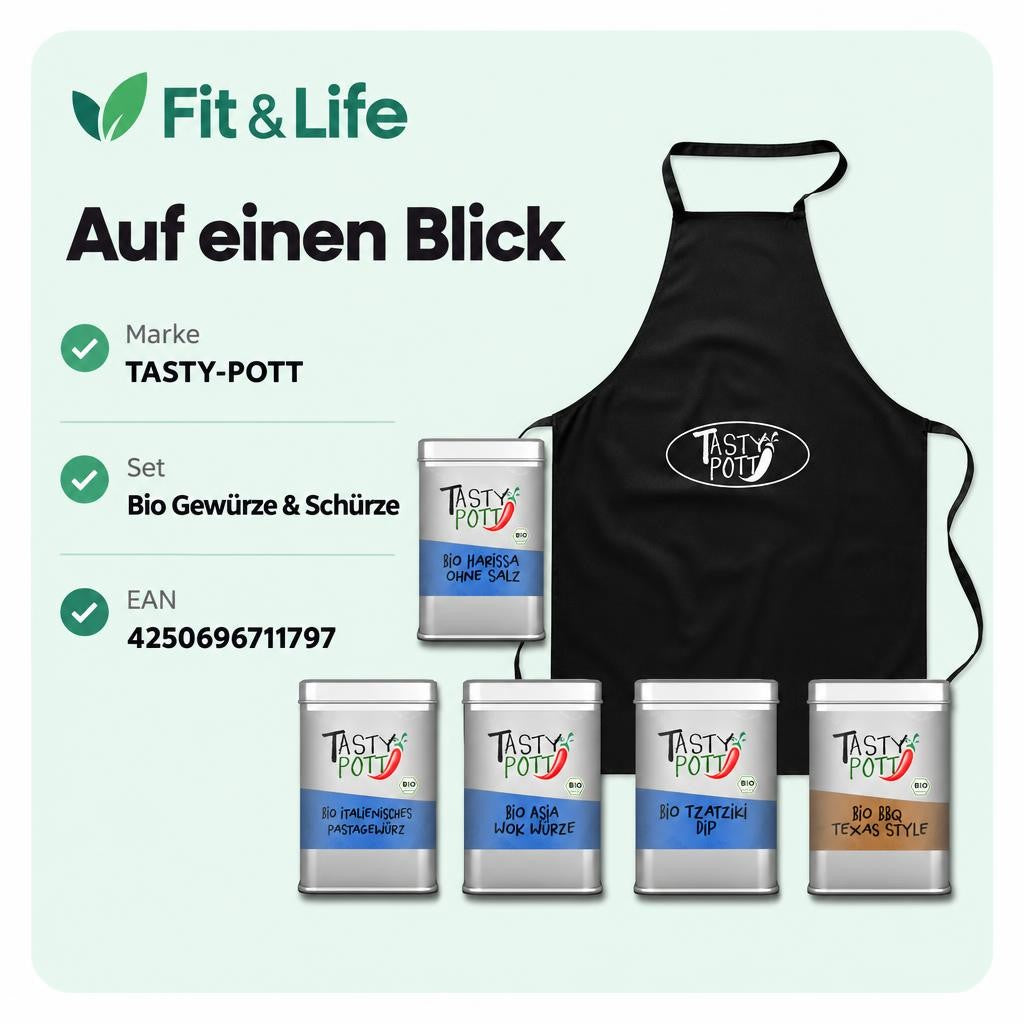 Tasty Pott Bio Gewürz Set „internationale Küche“ mit Schürze – Bild 3