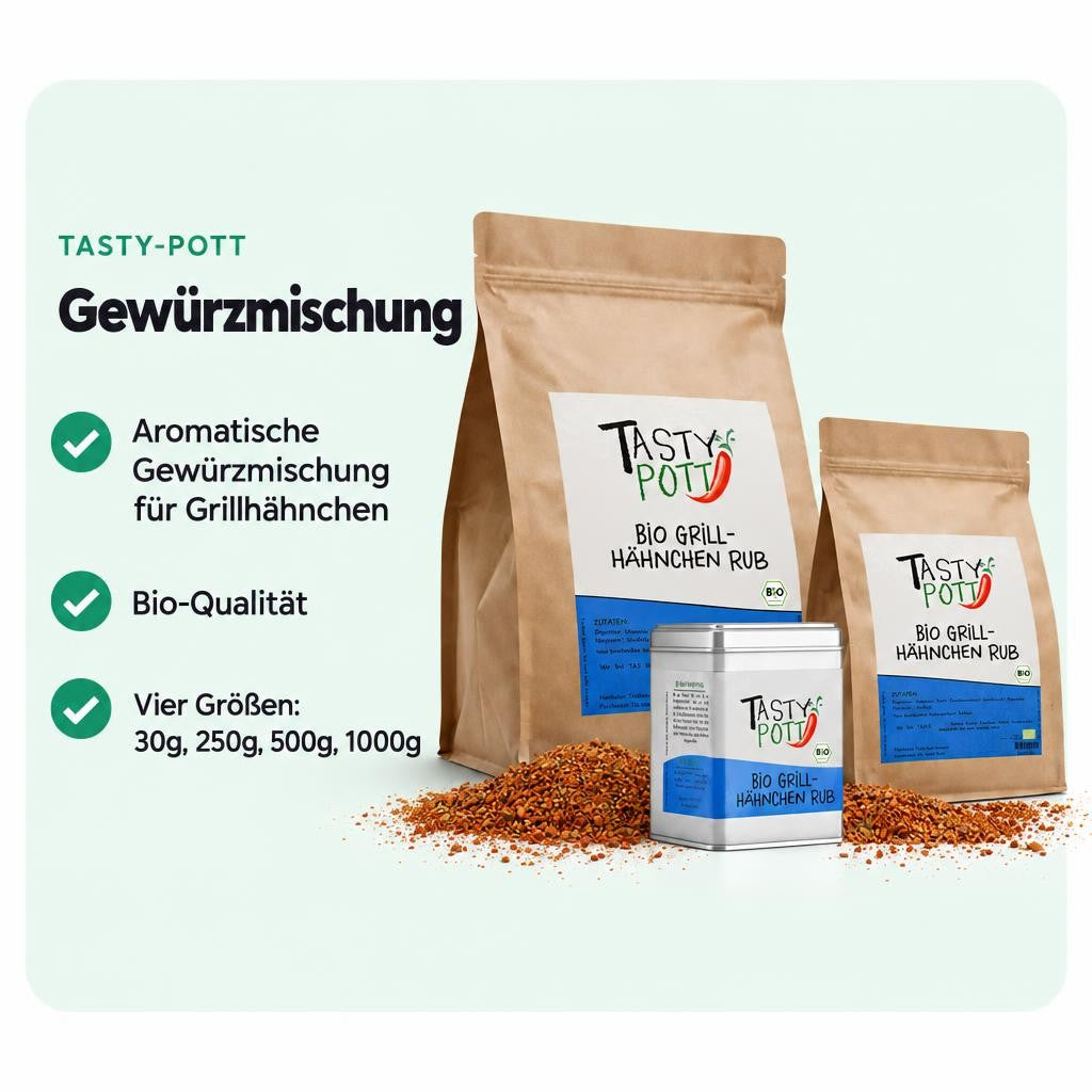 Bio Grillhähnchen Rub für aromatische Würze beim Grillen und Kochen.