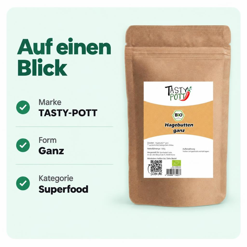 Tasty Pott Bio Hagebutten ganz & getrocknet - 1kg Beutel – Bild 3