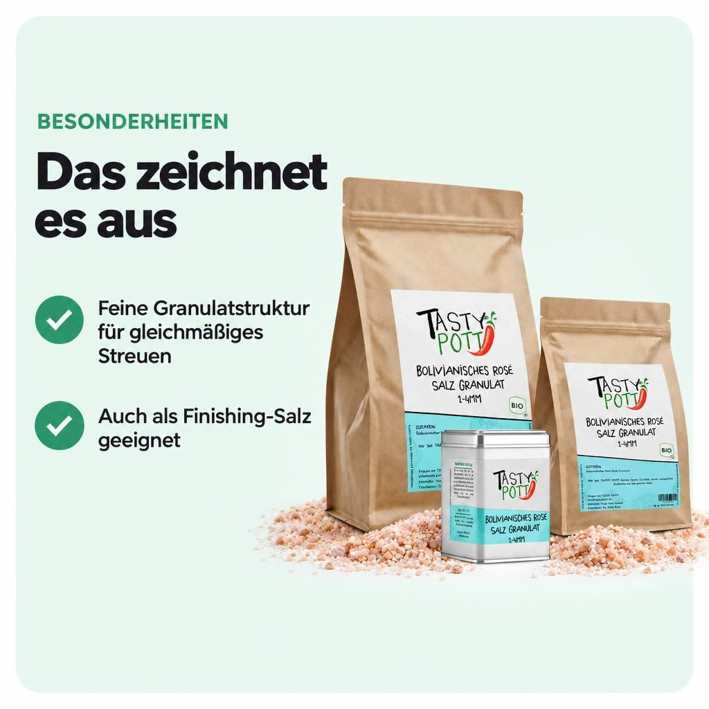 Tasty Pott Bolivianisches Rosé Salz Granulat (2-4mm) - im Beutel – Bild 5