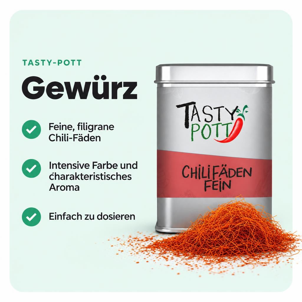 Feine, getrocknete Chili-Fäden für dekorative Schärfe und Aroma.
