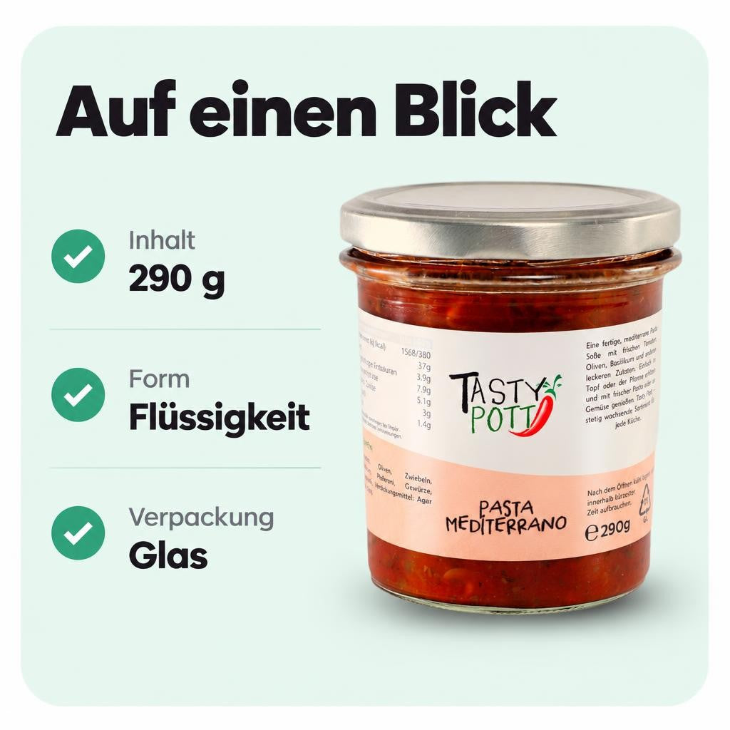 Tasty Pott Pasta Mediterrano Pastasoße 290g Glas – Bild 3