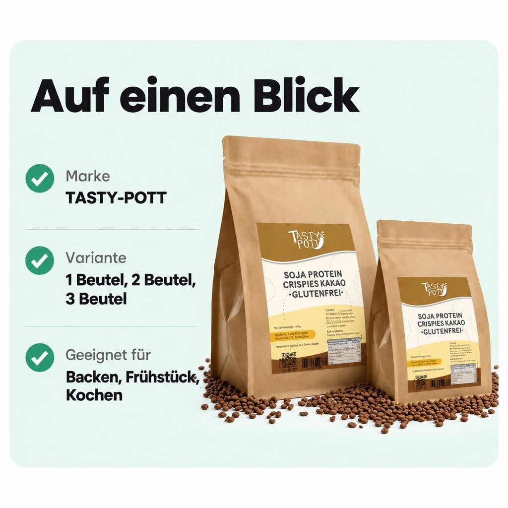 Knusprige Soja-Kakao-Crispies mit 77% Protein – vielseitig verwendbar.