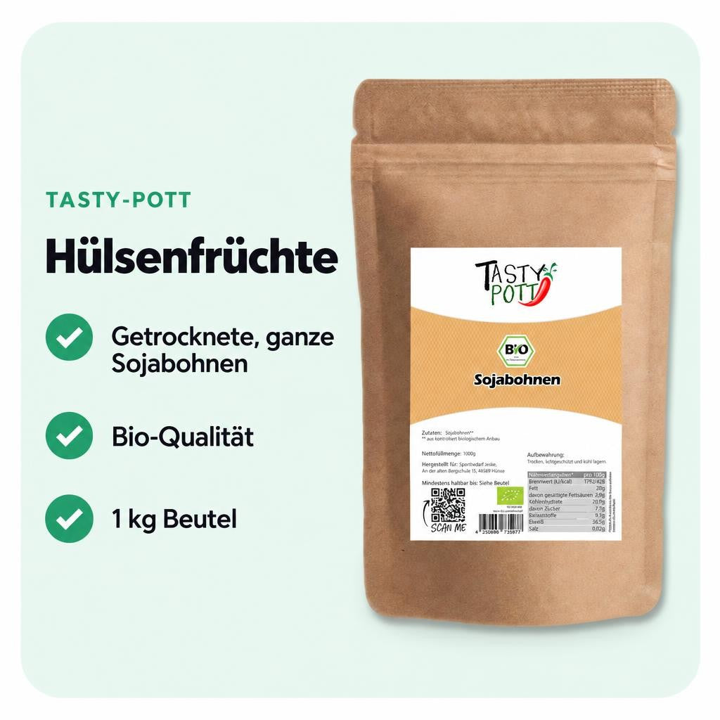 Tasty Pott Bio Sojabohnen getrocknet ganz - 1kg Beutel – Bild 2