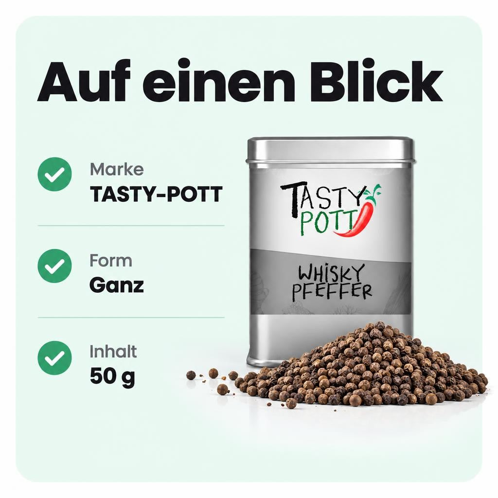 Tasty Pott Whisky Pfeffer ganz - 50g Dose – Bild 3