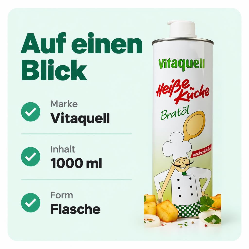 Hitzestabiles Bratöl von Vitaquell zum Braten und Frittieren in der 1000-ml-Flasche.