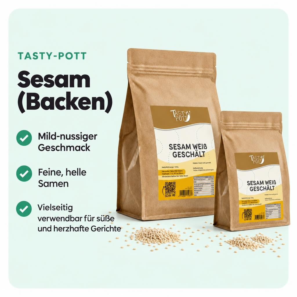 Tasty Pott weißer Sesam geschält - im Beutel – Bild 2