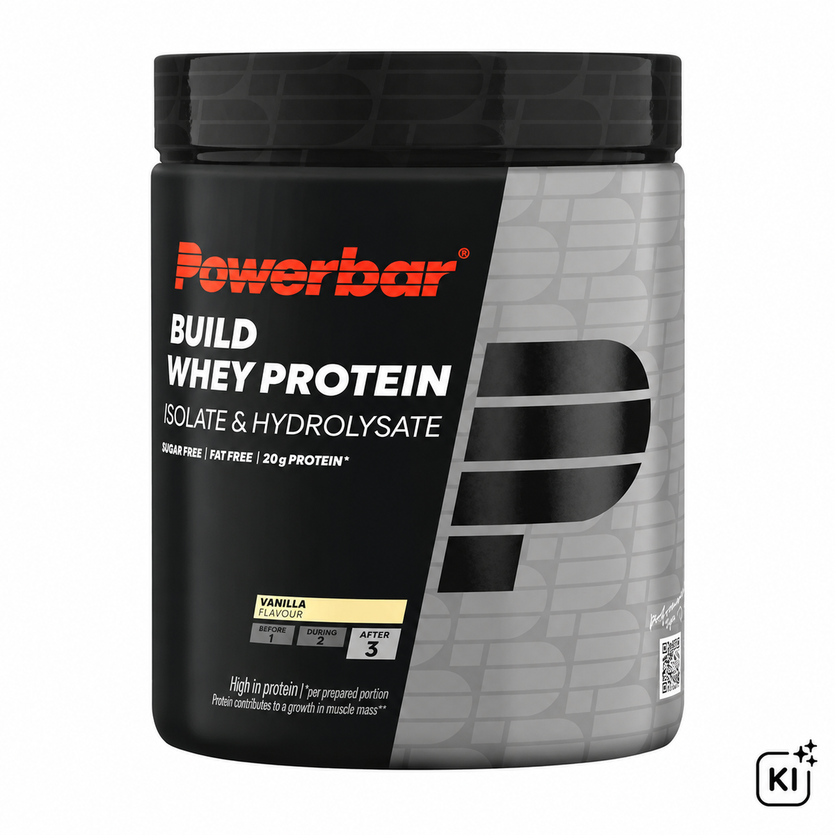 PowerBar Build Whey Protein Vanilla 550 g Dose vor weißem Hintergrund
