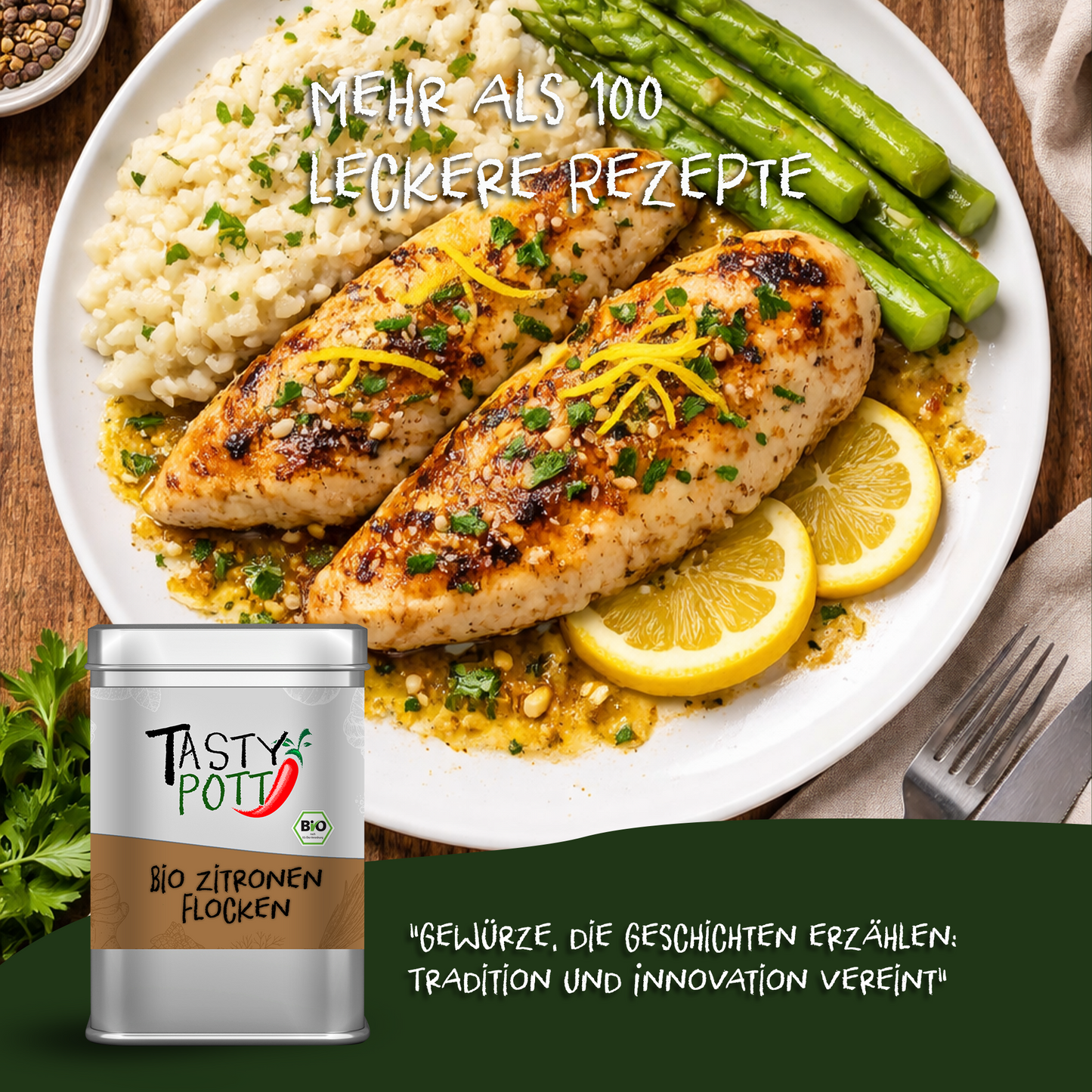 Tasty Pott Bio Zitronenschalen Flocken - 100g Dose